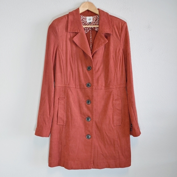 Cabi Penny Lane Longline Faux Suede Rust Colored Coat Sz M Fall Contemporary - Picture 1 of 15